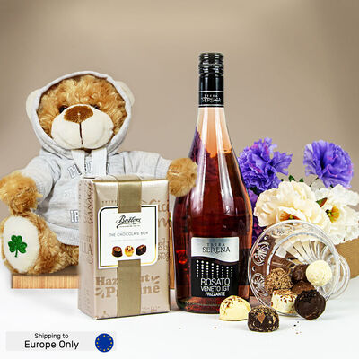 Pink Prosecco, Chocolates & Teddy Bear Hamper (Europe Only)